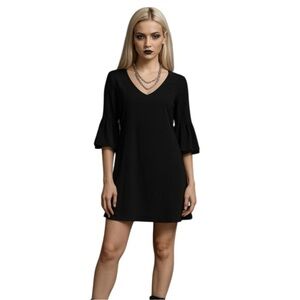 Belongsci Black Whimsigoth Fairy Ruffle Bell Sleeves V-Neck Dress XL